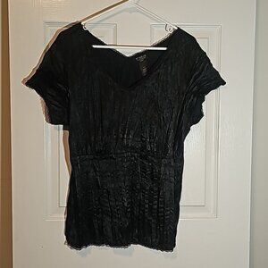Studio by Liz Claiborne Black Crinkle Lace Trim Shirt Size 14W